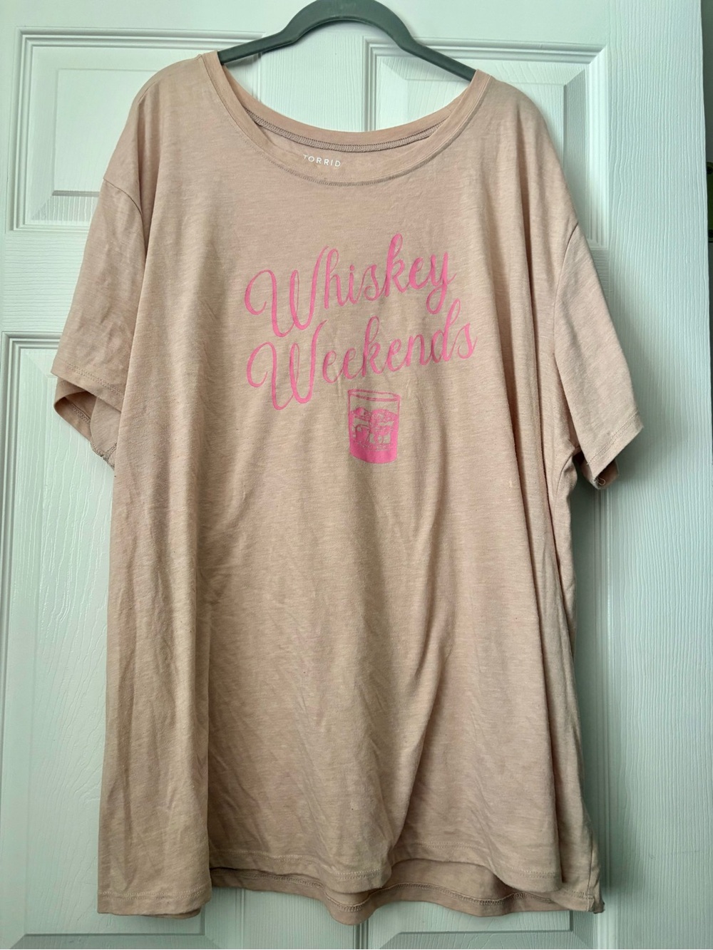 Torrid blush w/ pink relaxed fit Tee - “Whiskey Werkends”  SIZE 4